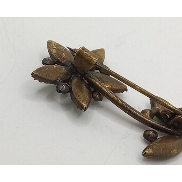 Antique Flower Brooch Green Stone  Old C Clasp - Picture 8 of 10